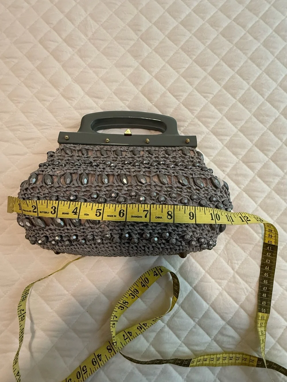 Vintage Handbag made in Italy by Dena of Dallas Blue/ Grayish woven with beads